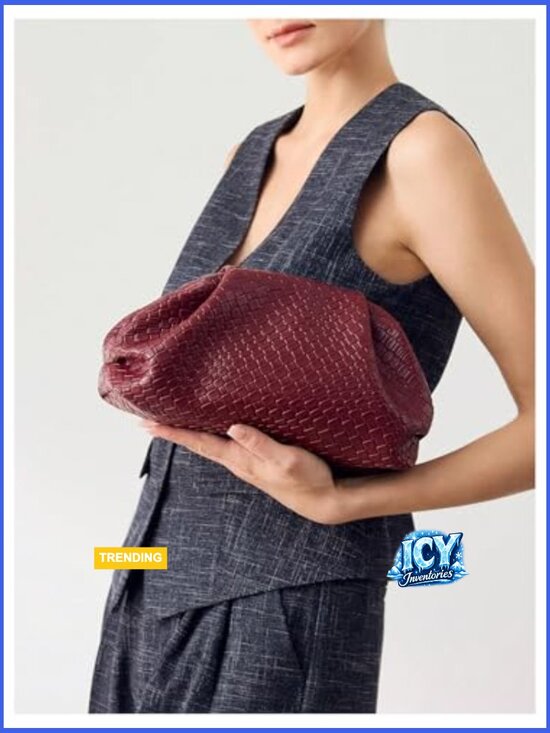 Faux PU Leather Woven Evening Clutch Purse No Strap Handbag - Picture 2 of 7